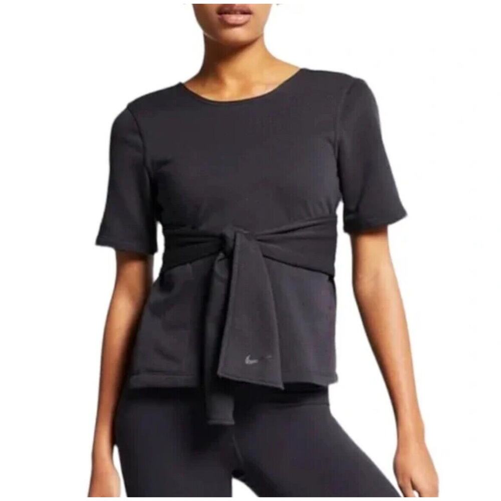 Nike Women's Studio Yoga/Training Short Sleeve Wrap Top Black Size Small